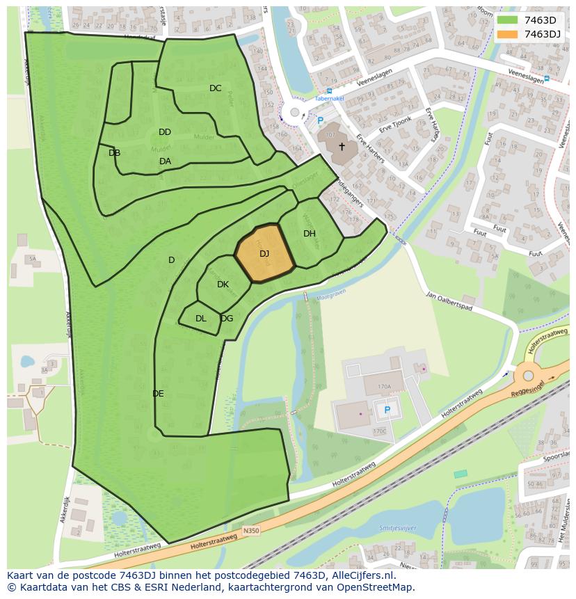 Afbeelding van het postcodegebied 7463 DJ op de kaart.