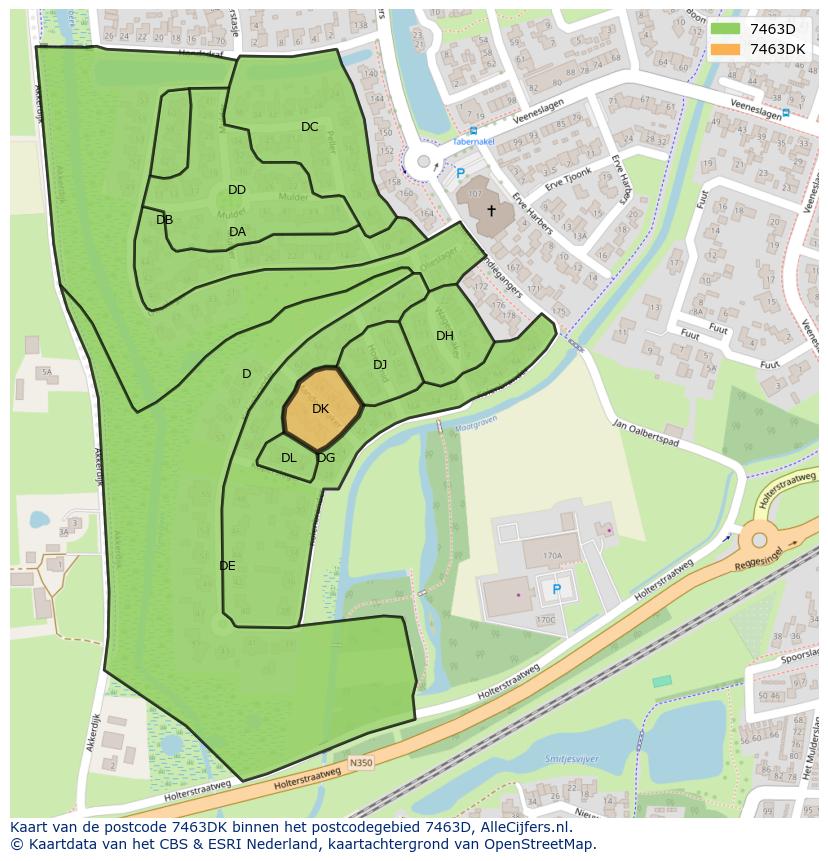Afbeelding van het postcodegebied 7463 DK op de kaart.