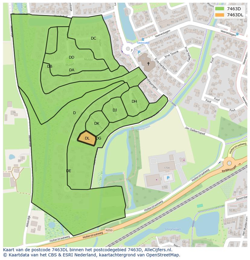 Afbeelding van het postcodegebied 7463 DL op de kaart.