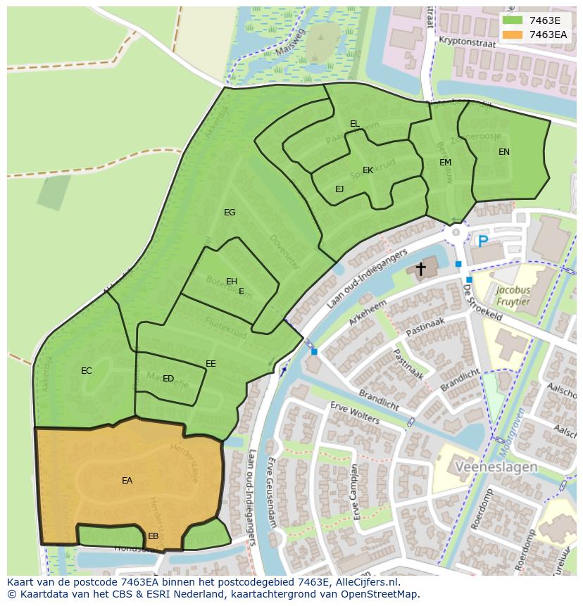 Afbeelding van het postcodegebied 7463 EA op de kaart.