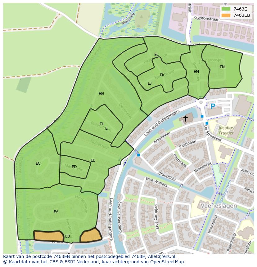 Afbeelding van het postcodegebied 7463 EB op de kaart.