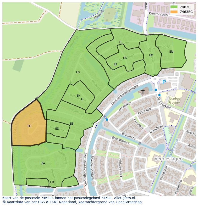 Afbeelding van het postcodegebied 7463 EC op de kaart.