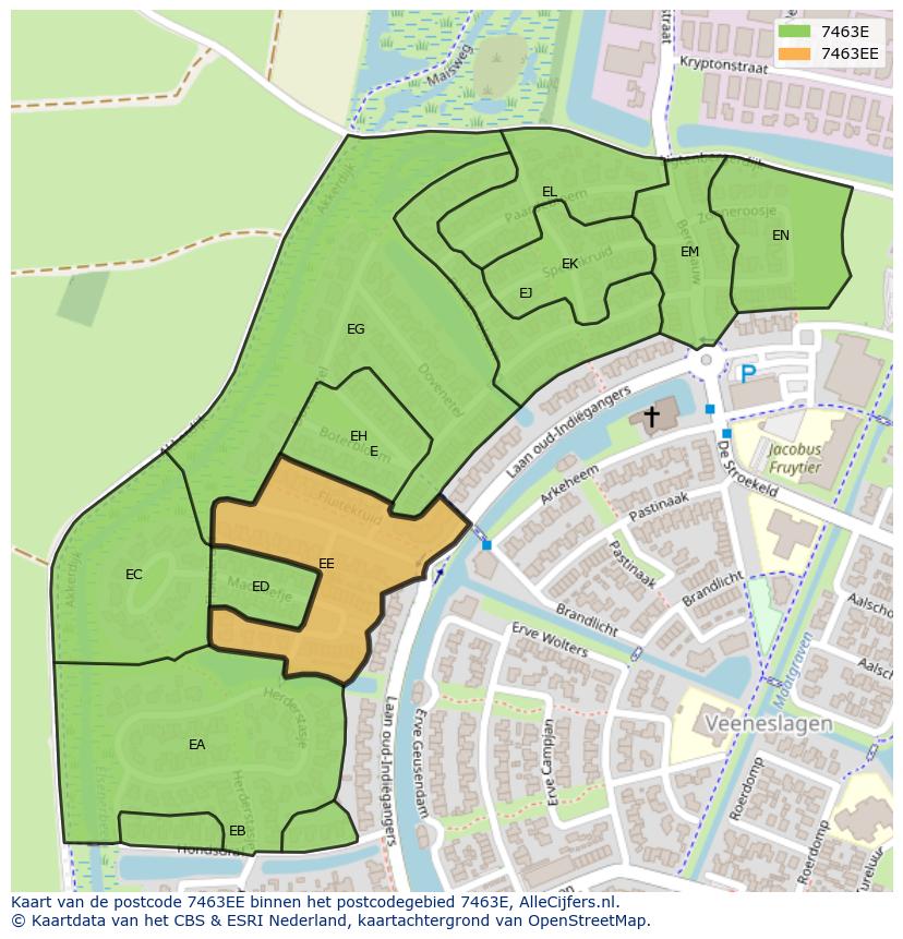 Afbeelding van het postcodegebied 7463 EE op de kaart.