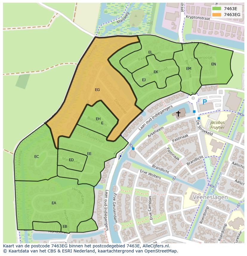 Afbeelding van het postcodegebied 7463 EG op de kaart.