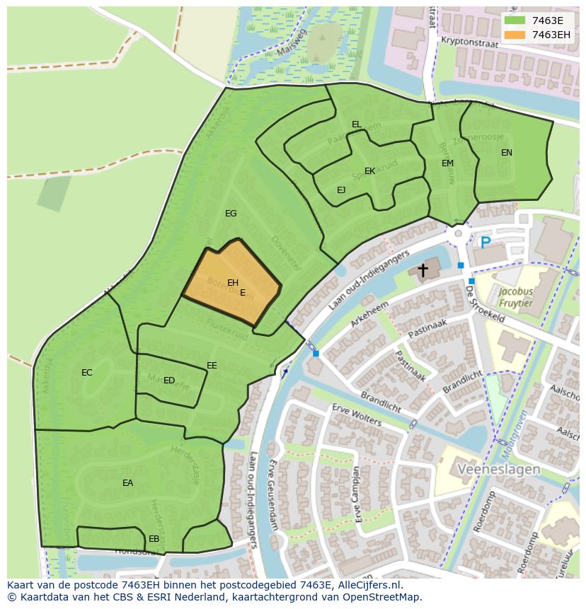 Afbeelding van het postcodegebied 7463 EH op de kaart.