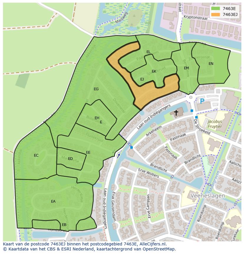 Afbeelding van het postcodegebied 7463 EJ op de kaart.