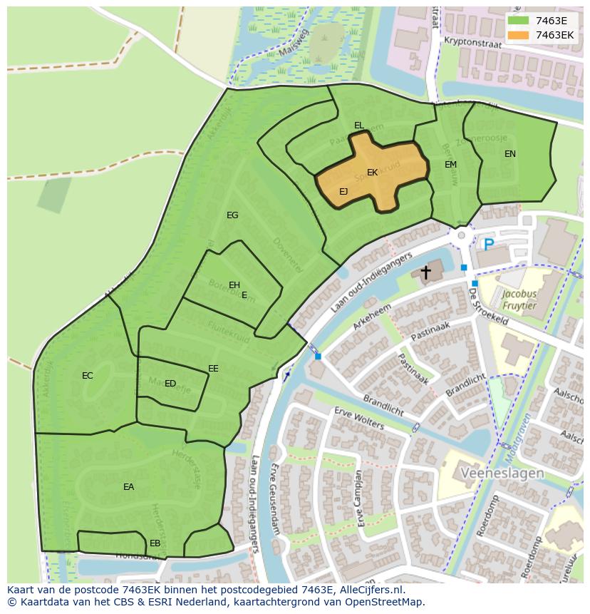 Afbeelding van het postcodegebied 7463 EK op de kaart.