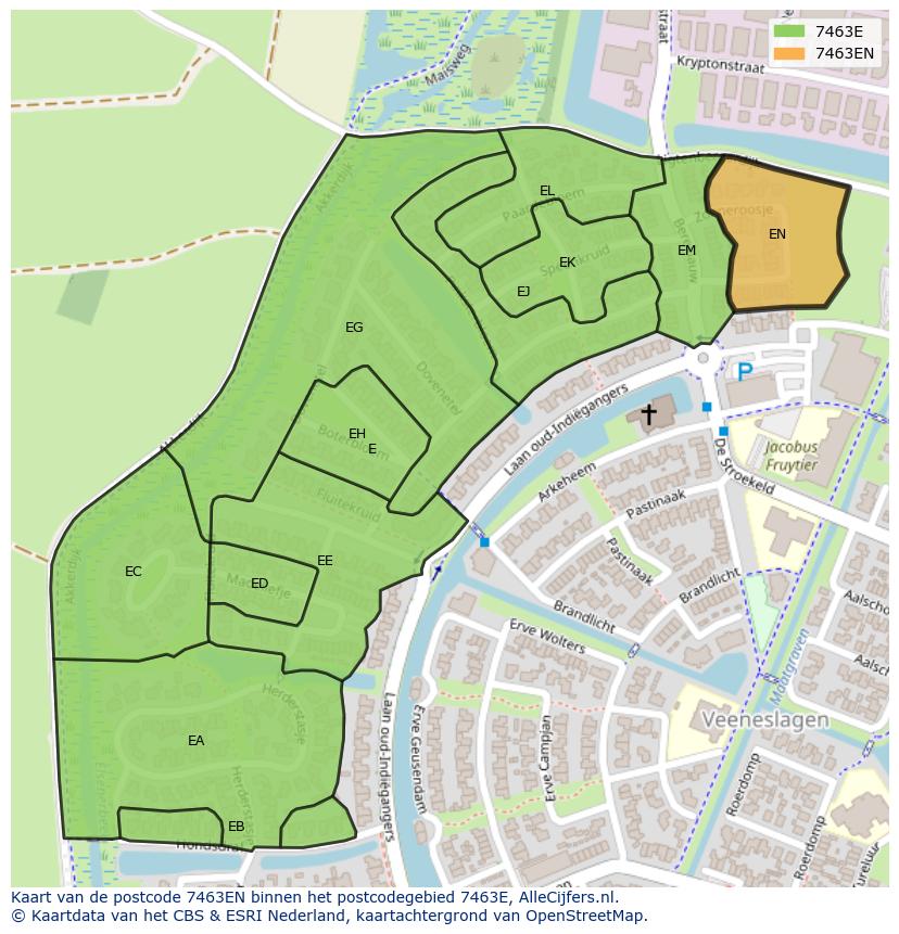 Afbeelding van het postcodegebied 7463 EN op de kaart.