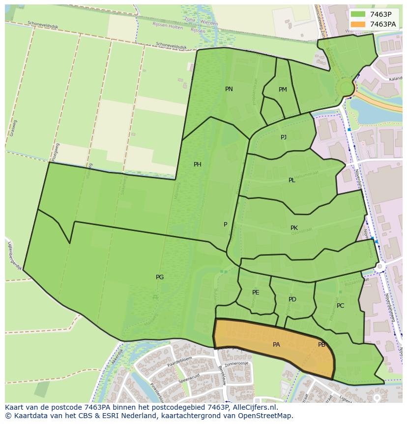 Afbeelding van het postcodegebied 7463 PA op de kaart.