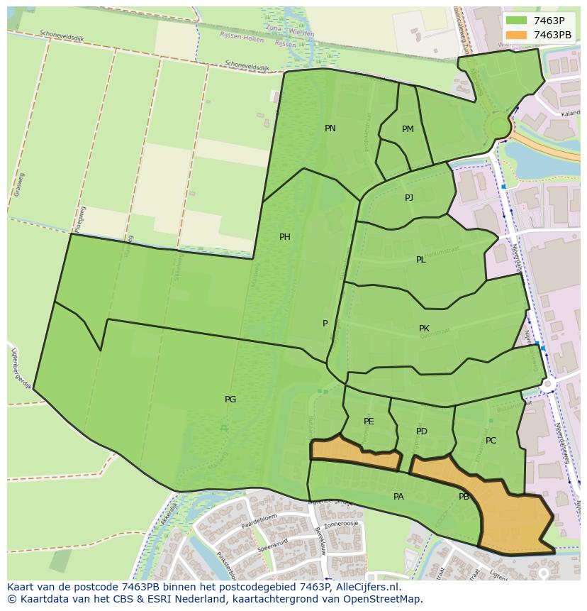 Afbeelding van het postcodegebied 7463 PB op de kaart.