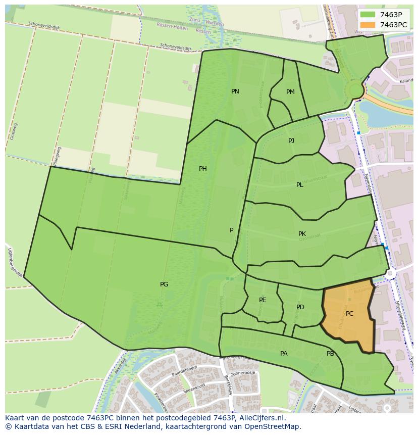 Afbeelding van het postcodegebied 7463 PC op de kaart.