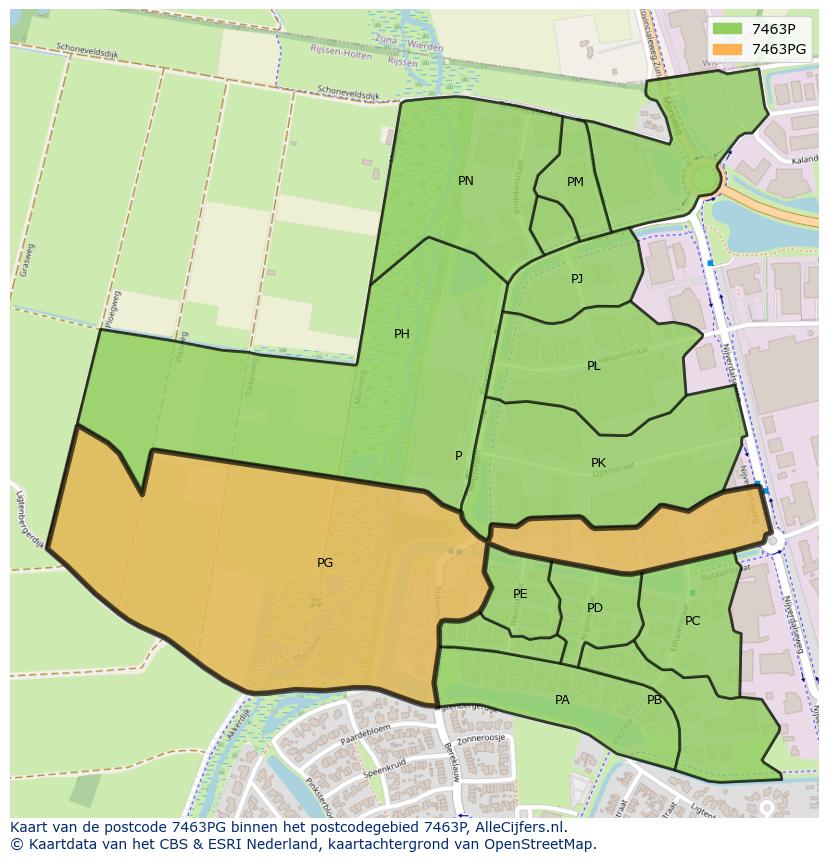 Afbeelding van het postcodegebied 7463 PG op de kaart.