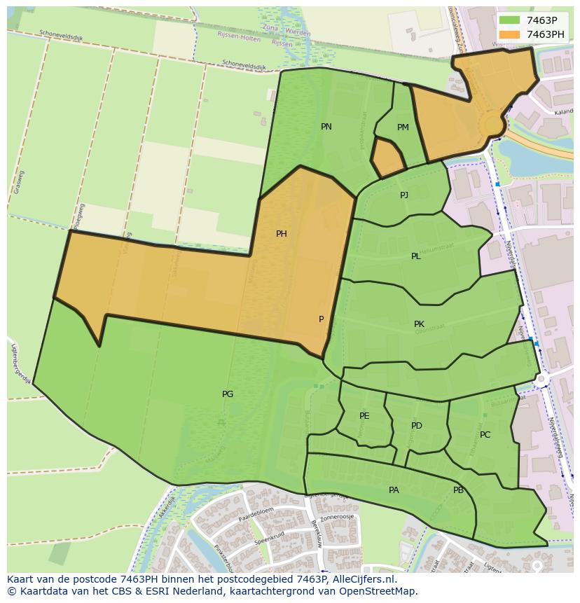 Afbeelding van het postcodegebied 7463 PH op de kaart.