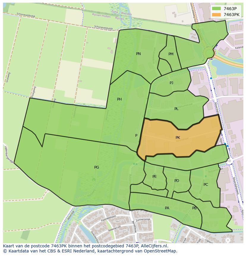 Afbeelding van het postcodegebied 7463 PK op de kaart.