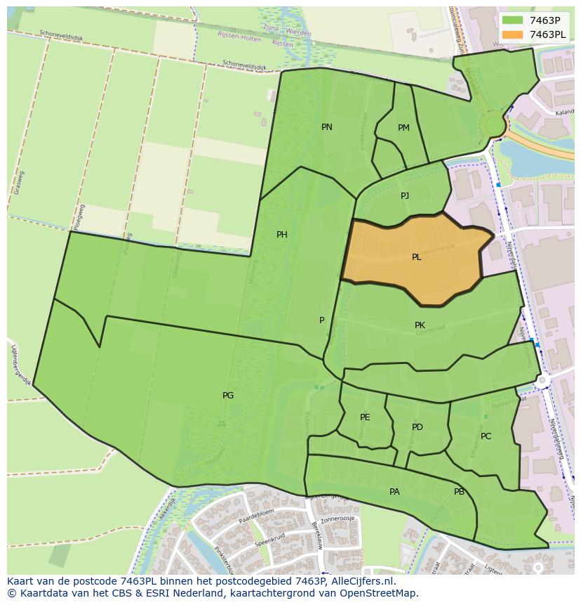 Afbeelding van het postcodegebied 7463 PL op de kaart.