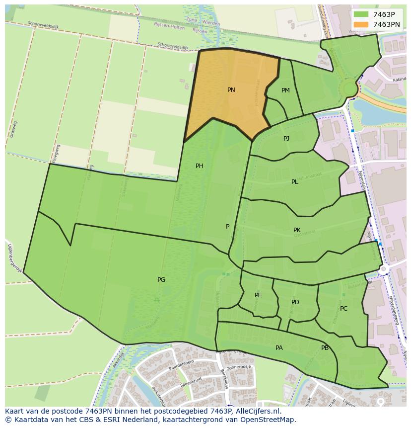 Afbeelding van het postcodegebied 7463 PN op de kaart.