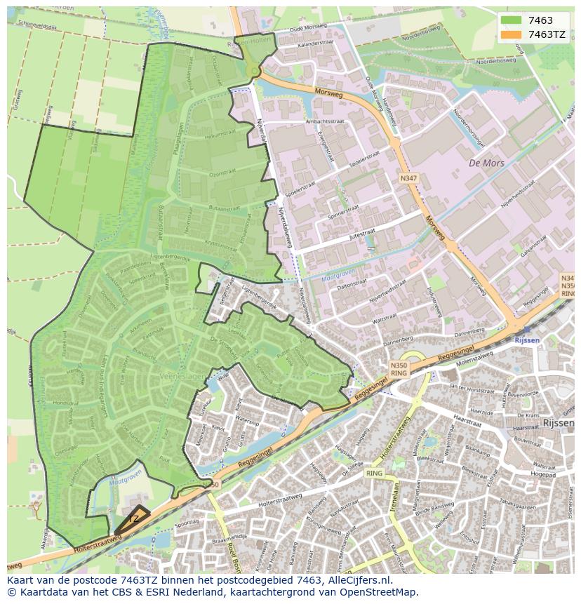 Afbeelding van het postcodegebied 7463 TZ op de kaart.