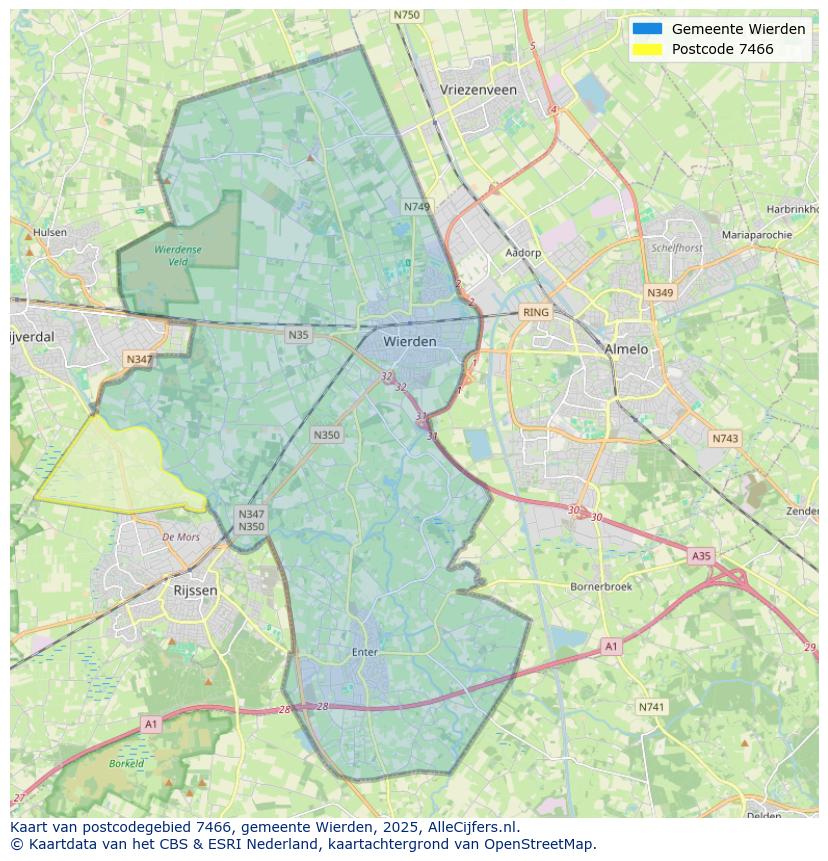 Afbeelding van het postcodegebied 7466 op de kaart.