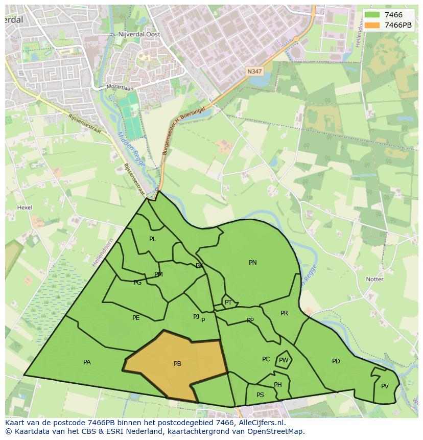Afbeelding van het postcodegebied 7466 PB op de kaart.