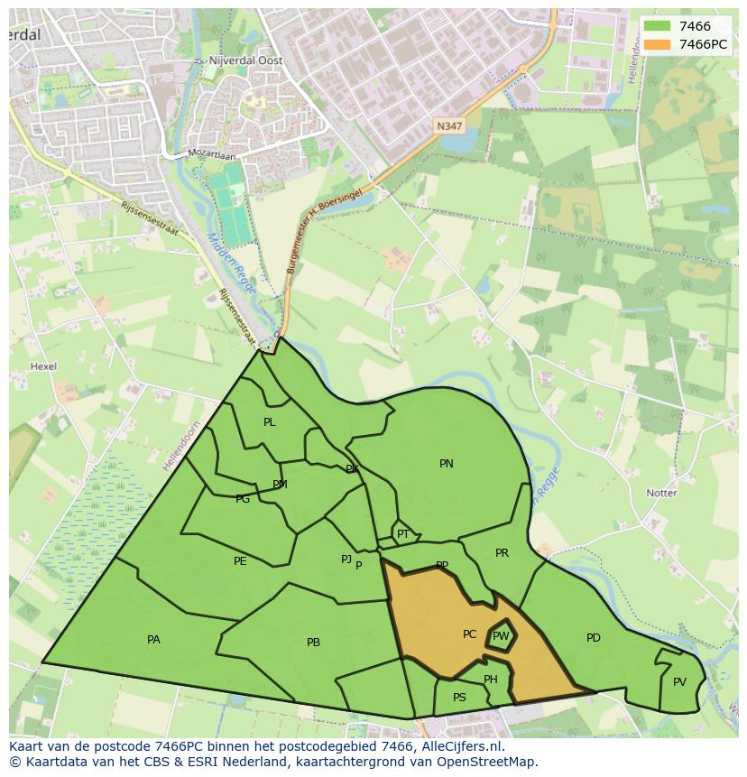 Afbeelding van het postcodegebied 7466 PC op de kaart.
