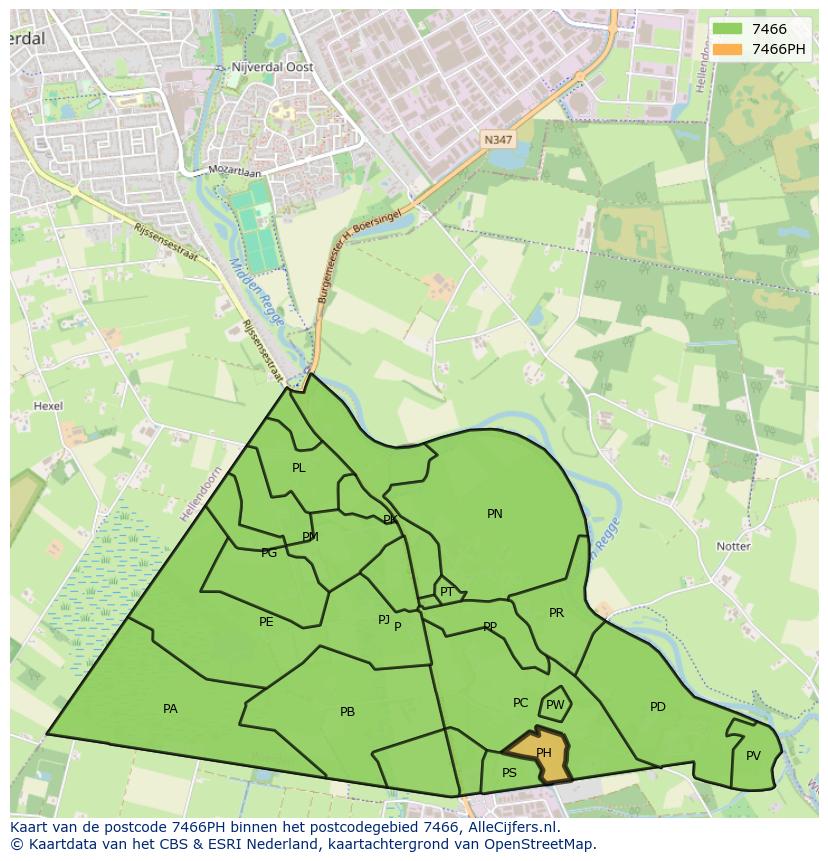 Afbeelding van het postcodegebied 7466 PH op de kaart.