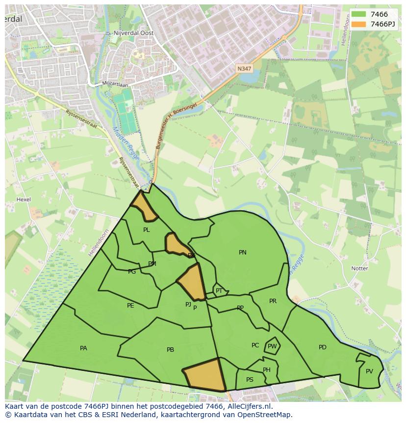 Afbeelding van het postcodegebied 7466 PJ op de kaart.