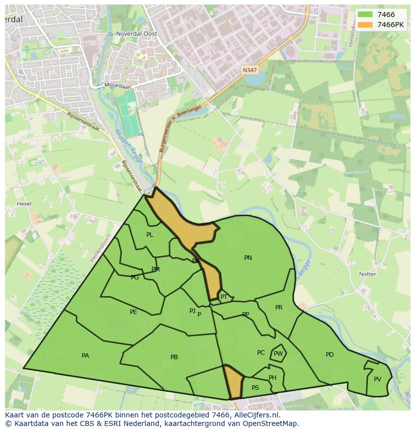 Afbeelding van het postcodegebied 7466 PK op de kaart.
