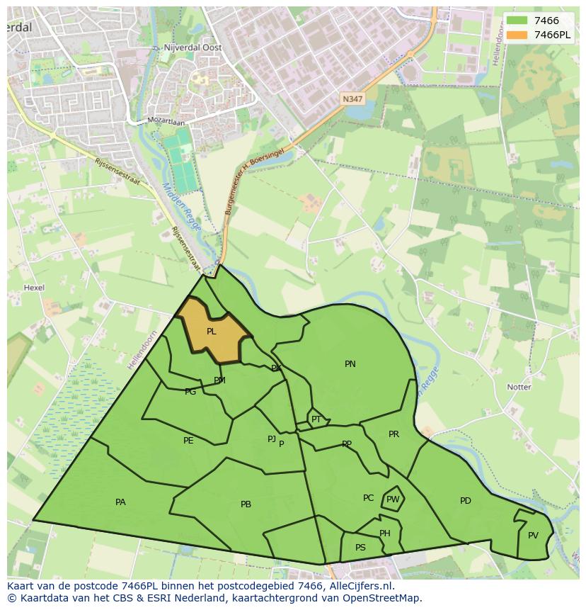 Afbeelding van het postcodegebied 7466 PL op de kaart.