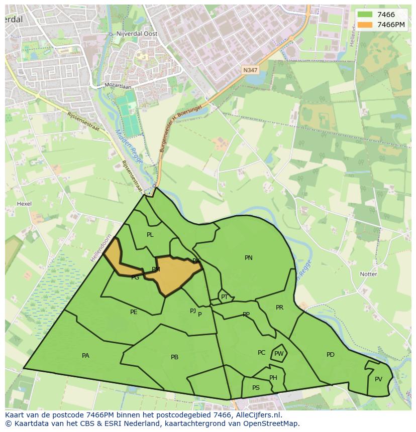 Afbeelding van het postcodegebied 7466 PM op de kaart.