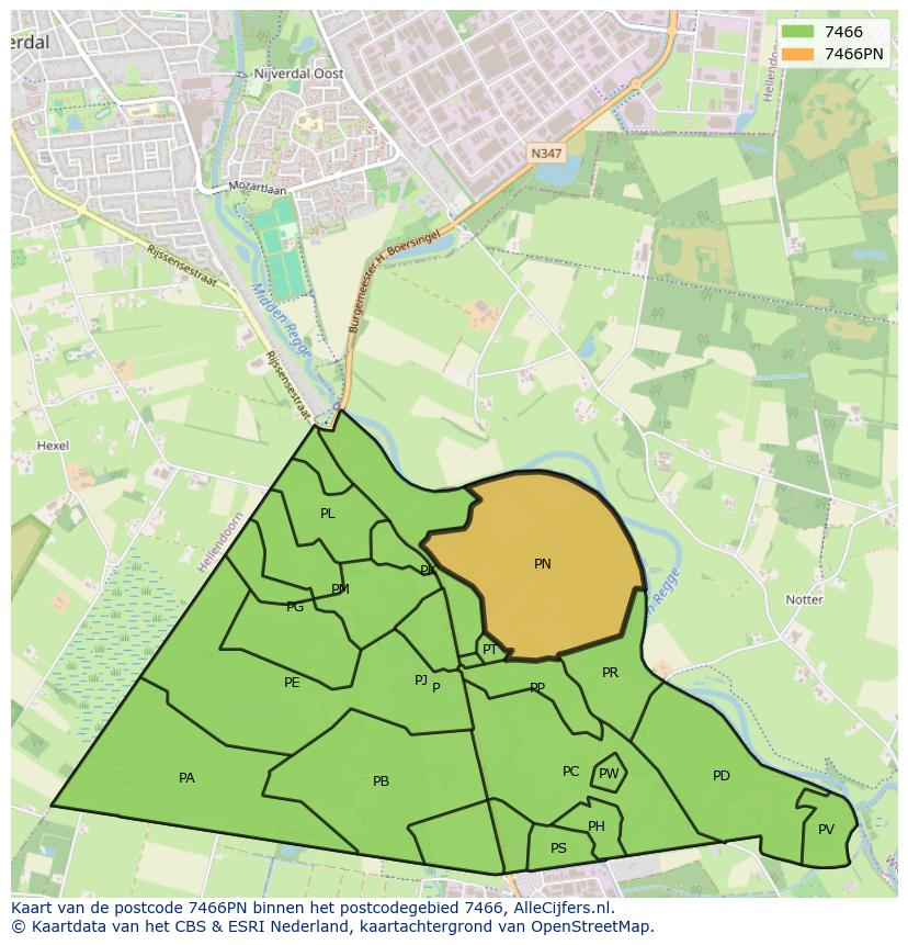 Afbeelding van het postcodegebied 7466 PN op de kaart.