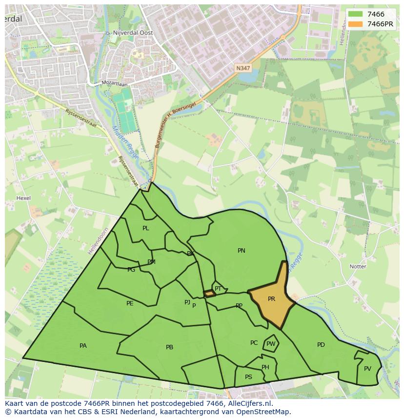 Afbeelding van het postcodegebied 7466 PR op de kaart.