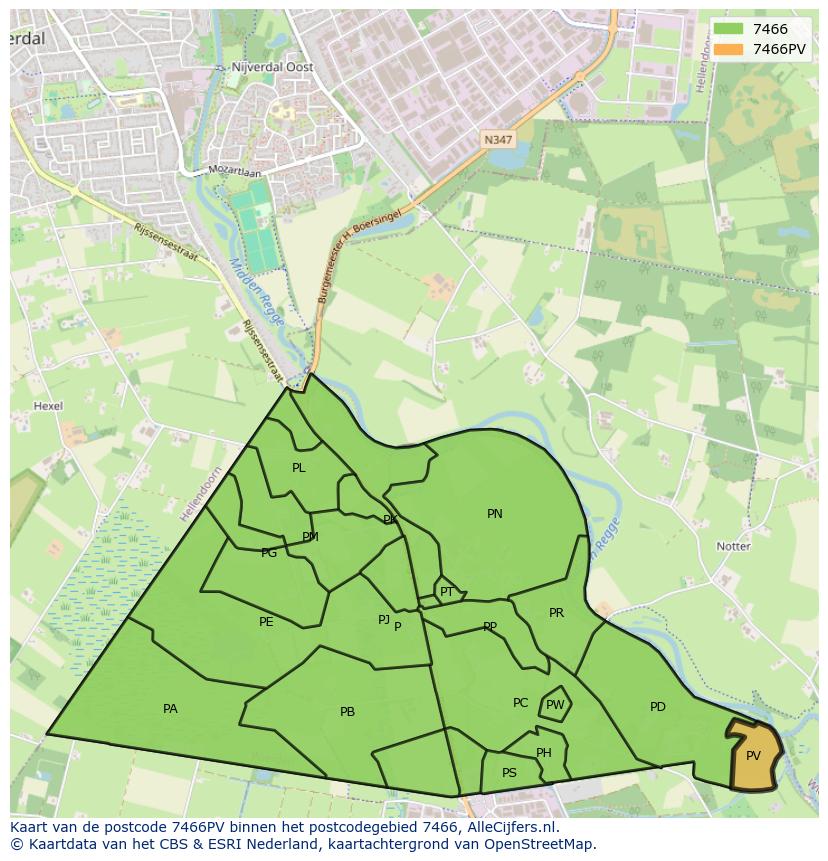 Afbeelding van het postcodegebied 7466 PV op de kaart.