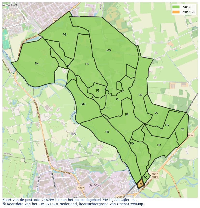 Afbeelding van het postcodegebied 7467 PA op de kaart.