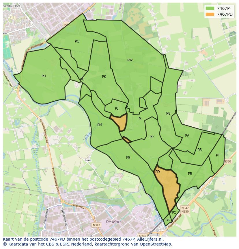 Afbeelding van het postcodegebied 7467 PD op de kaart.