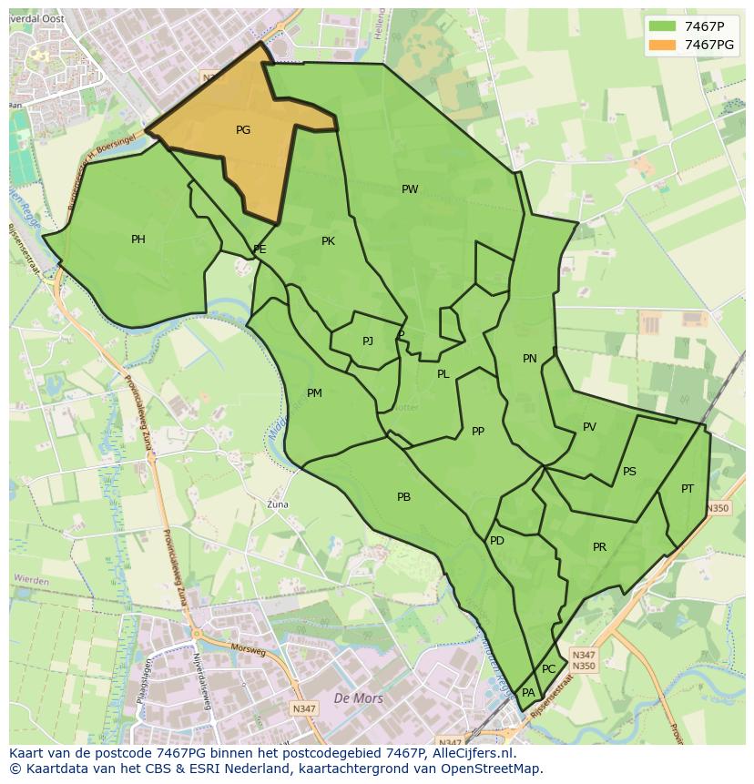 Afbeelding van het postcodegebied 7467 PG op de kaart.
