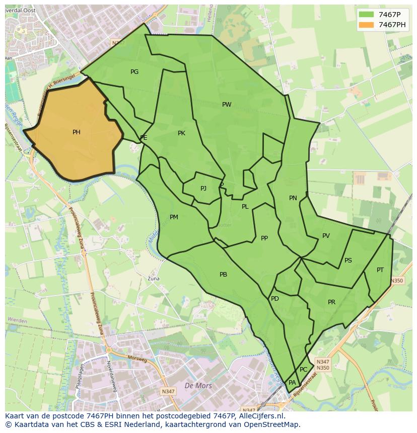 Afbeelding van het postcodegebied 7467 PH op de kaart.