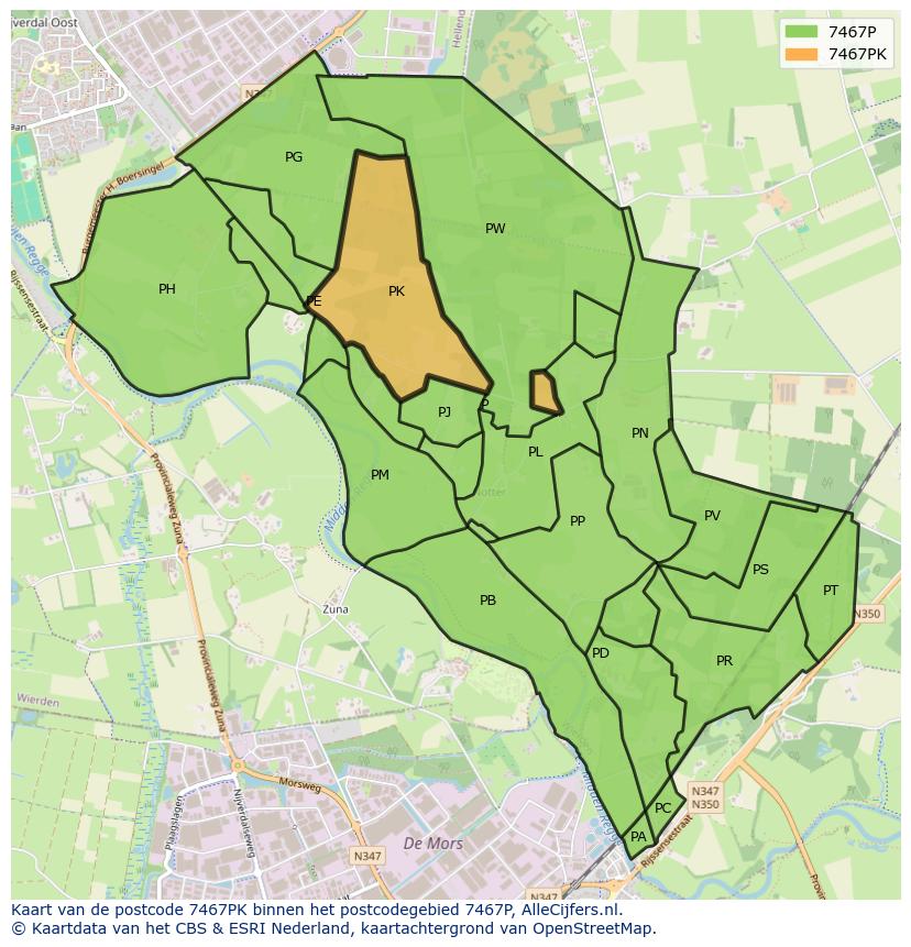 Afbeelding van het postcodegebied 7467 PK op de kaart.