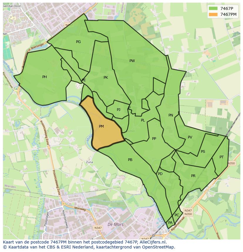 Afbeelding van het postcodegebied 7467 PM op de kaart.