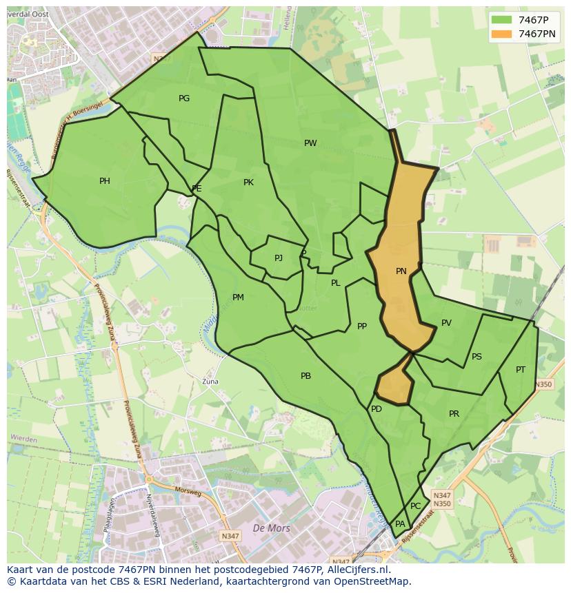 Afbeelding van het postcodegebied 7467 PN op de kaart.