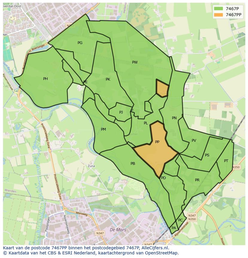 Afbeelding van het postcodegebied 7467 PP op de kaart.