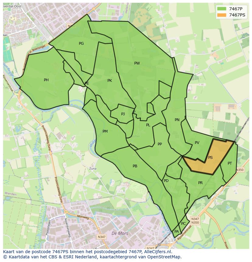 Afbeelding van het postcodegebied 7467 PS op de kaart.