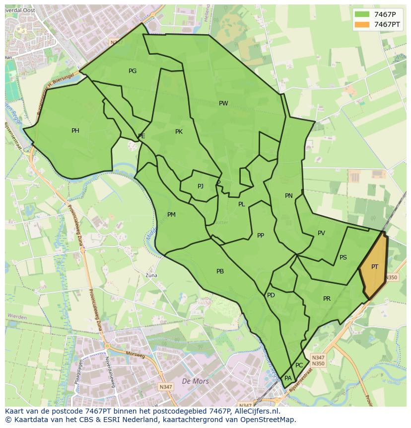 Afbeelding van het postcodegebied 7467 PT op de kaart.