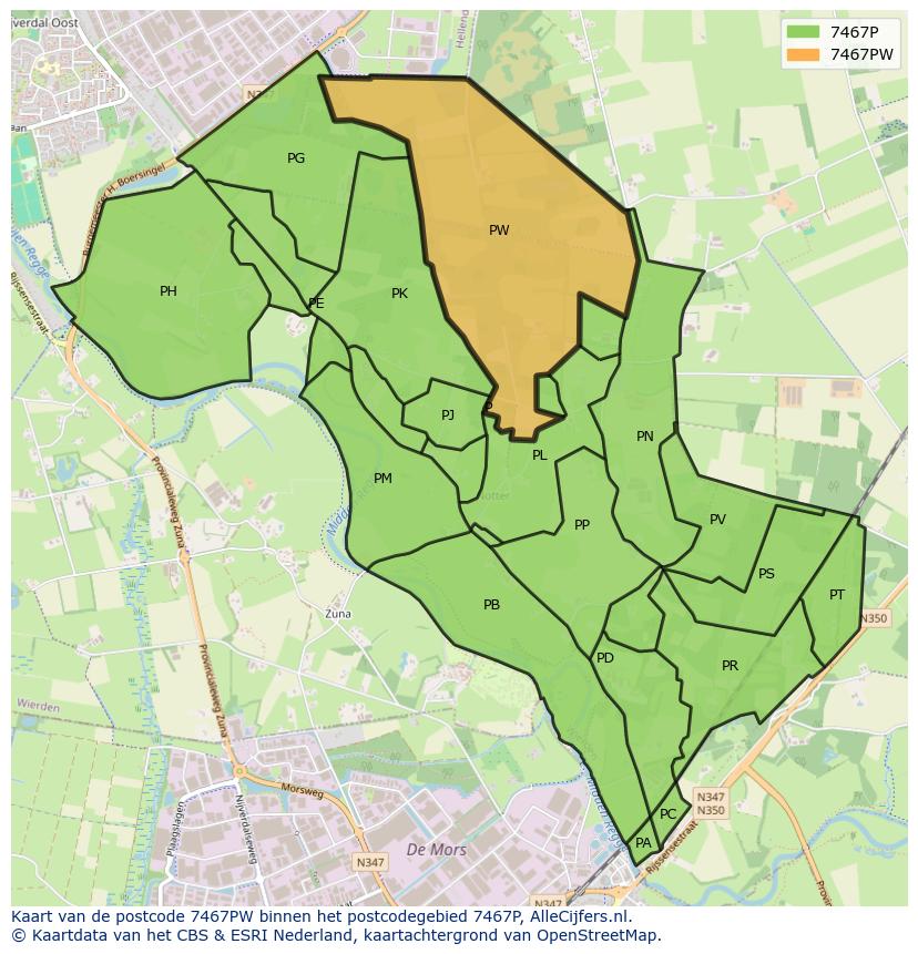 Afbeelding van het postcodegebied 7467 PW op de kaart.