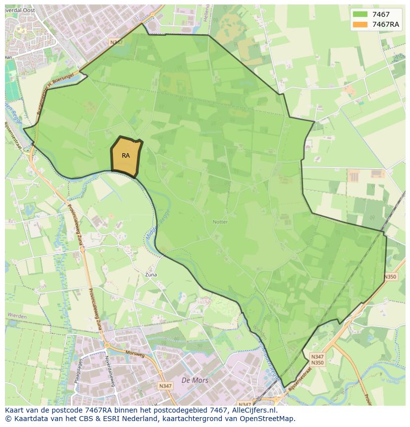 Afbeelding van het postcodegebied 7467 RA op de kaart.