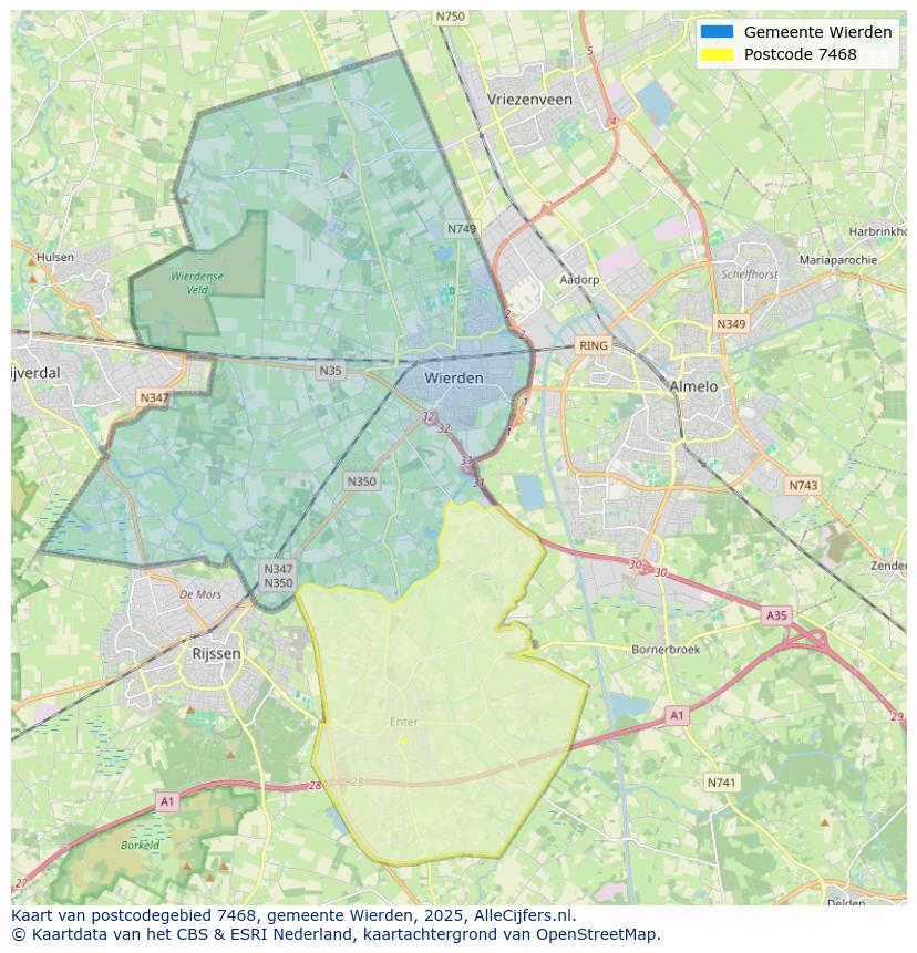 Afbeelding van het postcodegebied 7468 op de kaart.