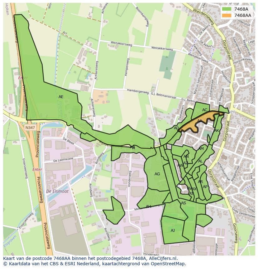 Afbeelding van het postcodegebied 7468 AA op de kaart.