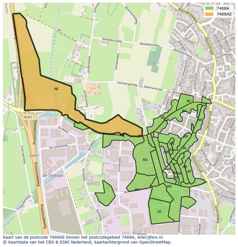 Afbeelding van het postcodegebied 7468 AE op de kaart.