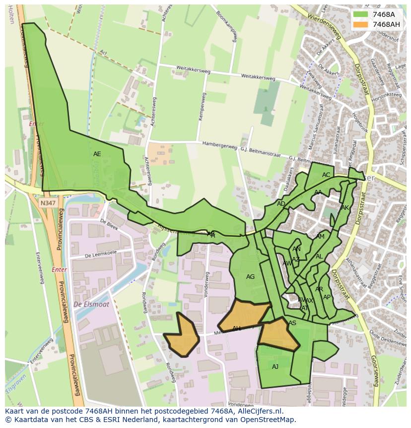 Afbeelding van het postcodegebied 7468 AH op de kaart.