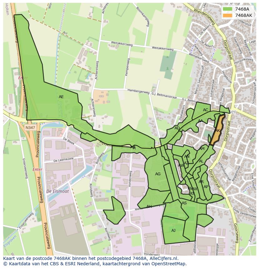 Afbeelding van het postcodegebied 7468 AK op de kaart.