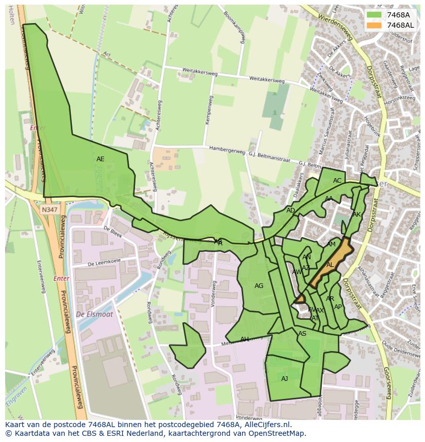 Afbeelding van het postcodegebied 7468 AL op de kaart.